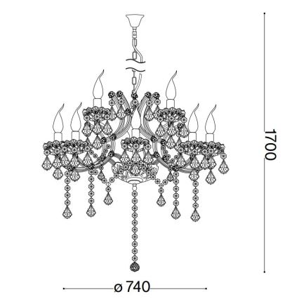 Ideal Lux - Кристален пендел NAPOLEON 12xE14/40W/230V Ø 74 см златист