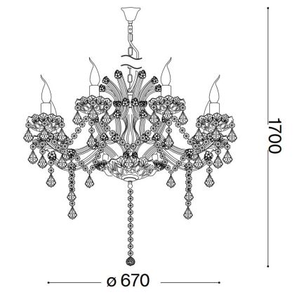 Ideal Lux - Кристален пендел NAPOLEON 8xE14/40W/230V Ø 67 см златист