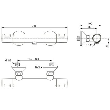 Ideal Standard A7201AA - Термостатен душ смесител CERATHERM T25, лъскав хром
