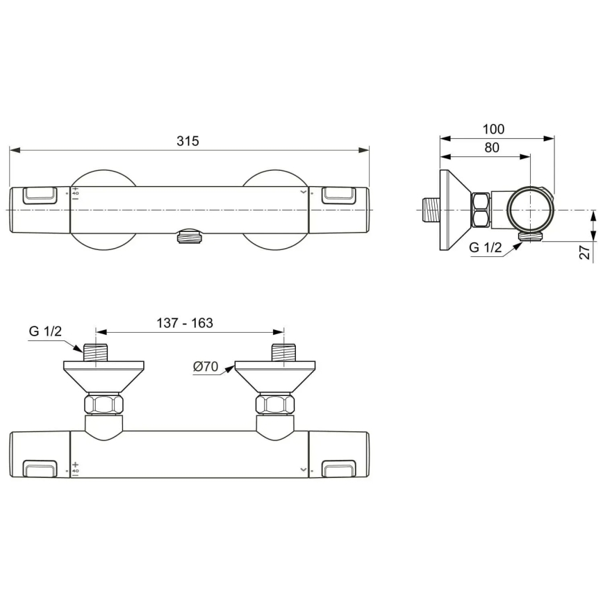 Ideal Standard A7201AA - Термостатен душ смесител CERATHERM T25, лъскав хром
