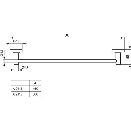 Ideal Standard A9117AA - Стенен държач за кърпи IOM 60 см, лъскав хром