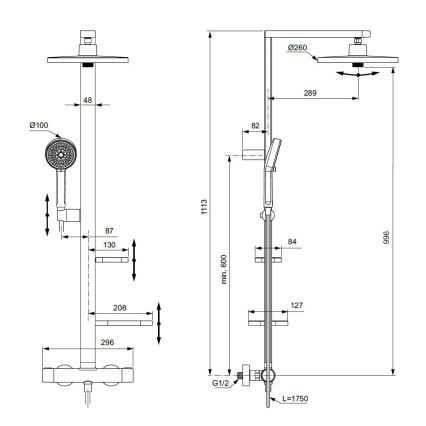 Ideal Standard BD583SI - Комплект за душ с термостатен смесител CERATHERM ALU+ в матов хром