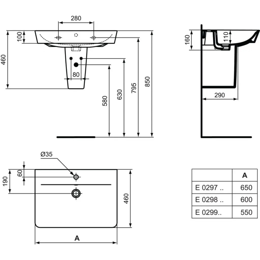 Ideal Standard E029801 - Конзолна мивка CONNECT AIR 60x46 см керамика/бяла