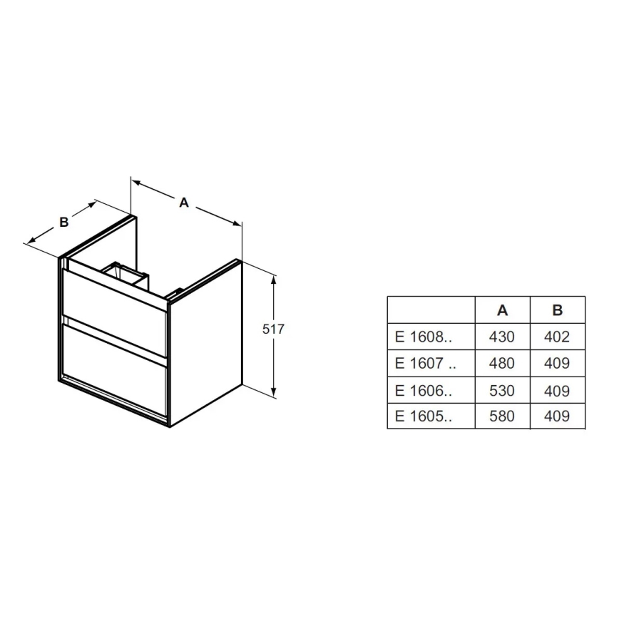 Ideal Standard E1606B2 - Долен шкаф за мивка CONNECT AIR 53x40,9cm бял