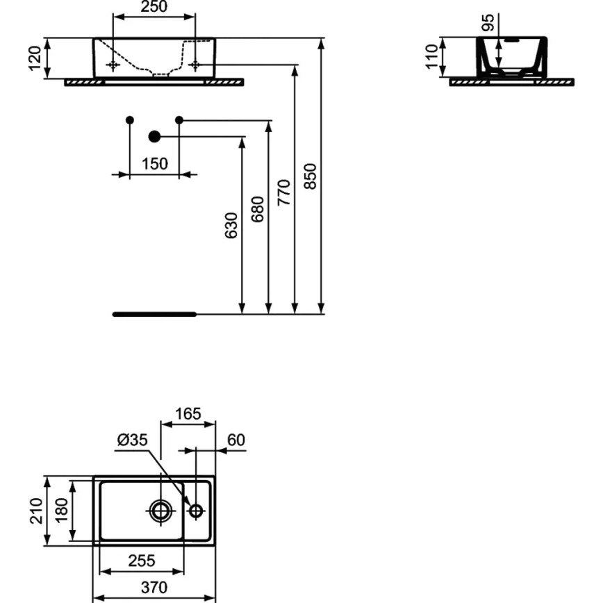 Ideal Standard E211201 - Мивка за окачване I.LIFE S 37x21 см керамика/бяла
