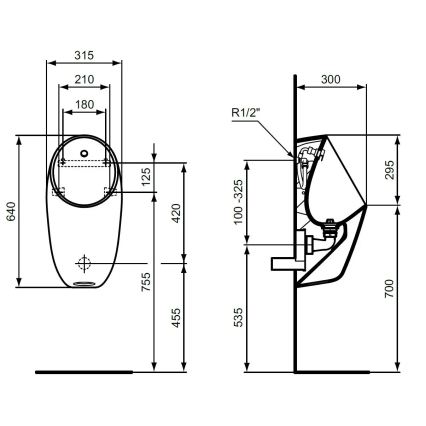Ideal Standard E253701 - Писоар I.LIFE, задно захранване, заден отвод, керамика/бял