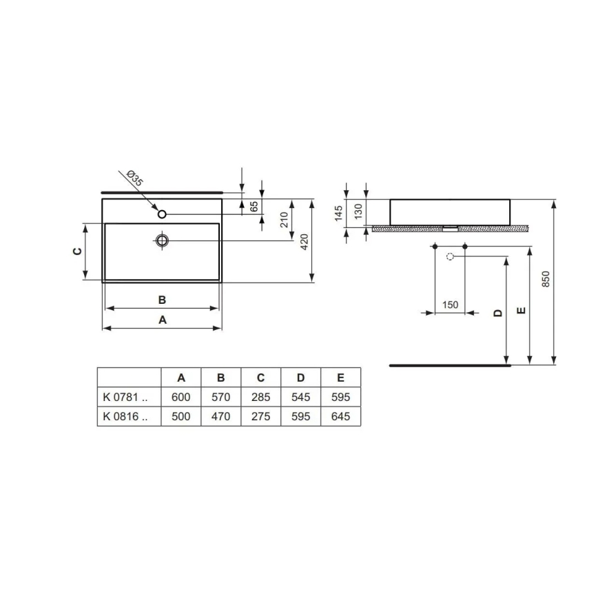 Ideal Standard K081601 - Мивка за монтаж върху плот STRADA 60x42 см, керамика/бяла