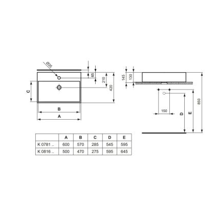 Ideal Standard K081601 - Мивка за плот STRADA 50x42 см керамика/бял