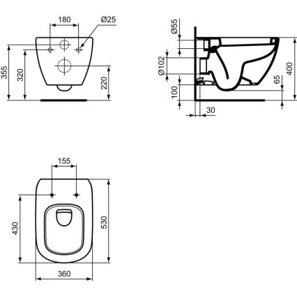 Ideal Standard T007801 - Подвесен WC TESI, керамика, бял