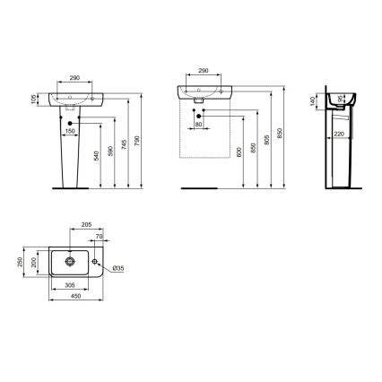 Ideal Standard T458601 - Стенно монтирана мивка I.LIFE S 45x25 см керамика/бяла