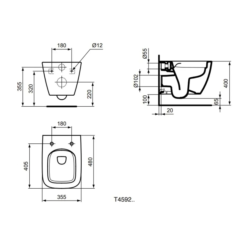 Ideal Standard T459201 - Подвесна тоалетна чиния Rimless I.LIFE S керамика/бяла