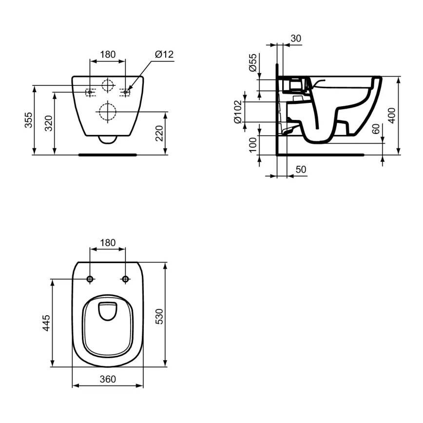 Ideal Standard T493201 - Конзолна безободкова тоалетна TESI, керамика/бяла