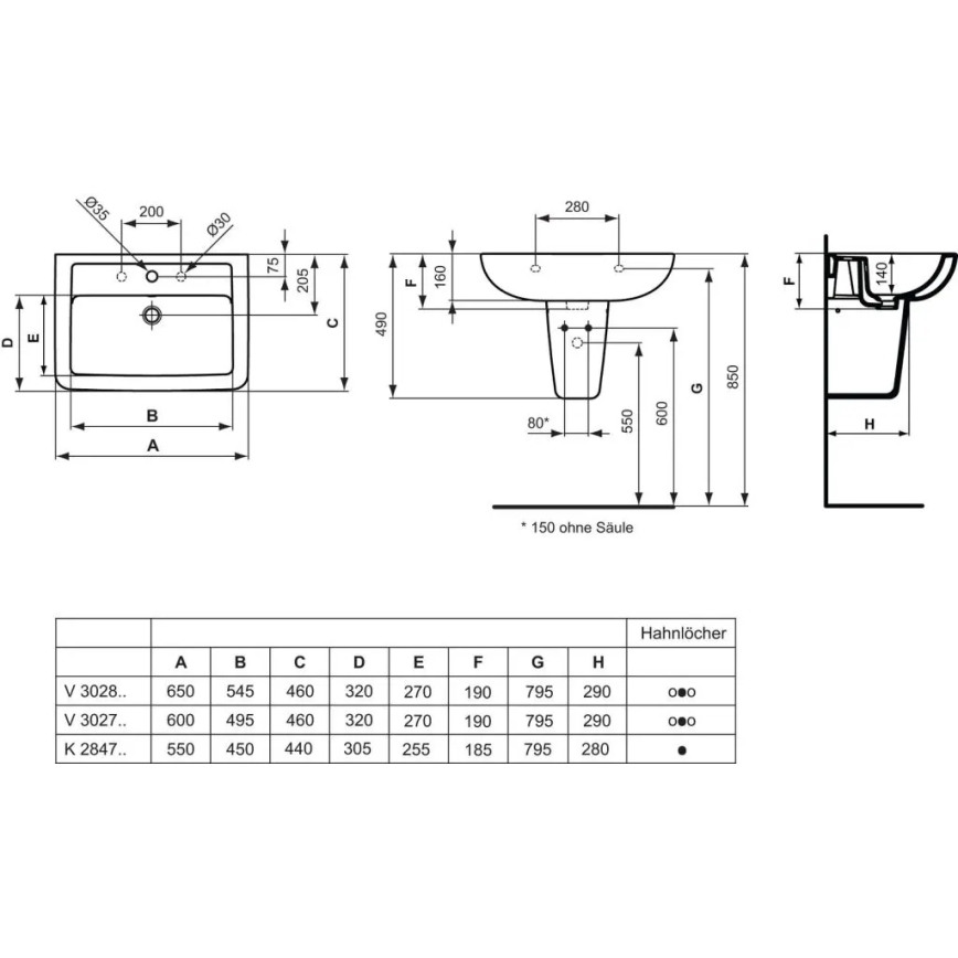 Ideal Standard V302701 - Конзолен умивалник EUROVIT 60x46 см керамика/бял