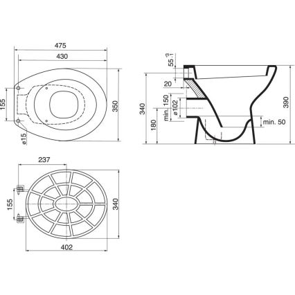Ideal Standard VV612000 - Пластмасова решетка за корито 34 x 40,2 см, сива