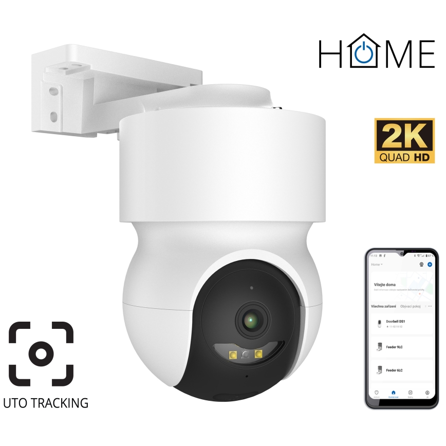Умна външна камера с 2K резолюция и сензор за движение, 12V, IP65, Wi‑Fi (Tuya), бяла