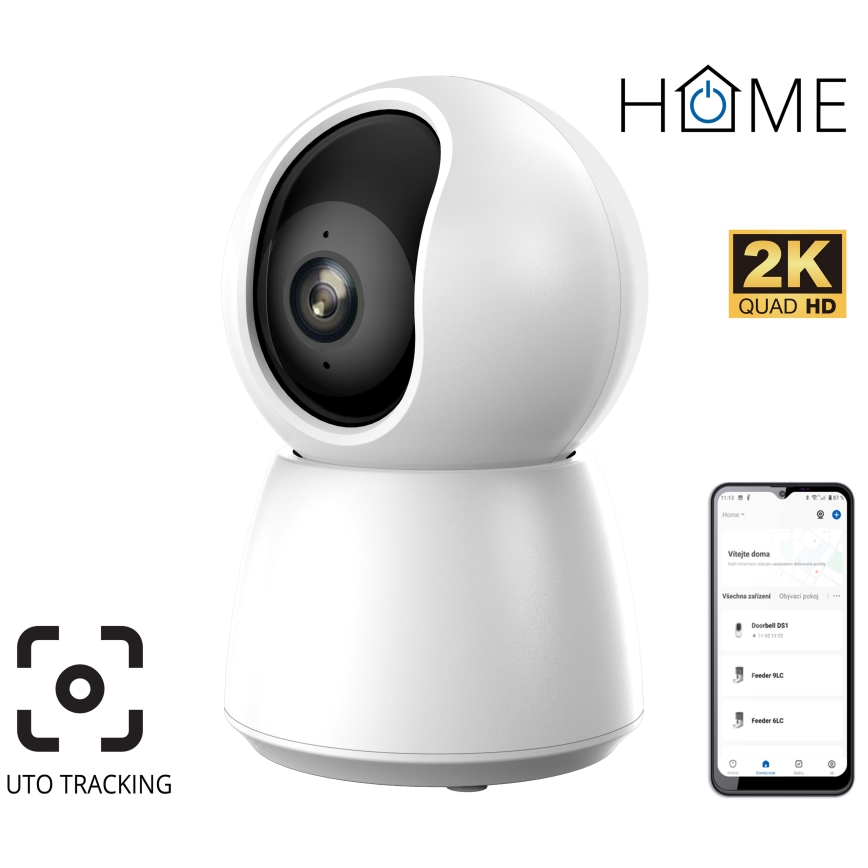 Интелигентна камера с 2K резолюция и сензор за движение, 5V, Wi‑Fi, съвместима с Tuya — бяла
