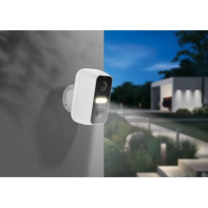 Умна външна камера с 2K резолюция, сензор за движение, батерия 9600 mAh, IP65, Wi‑Fi (Tuya), бяла