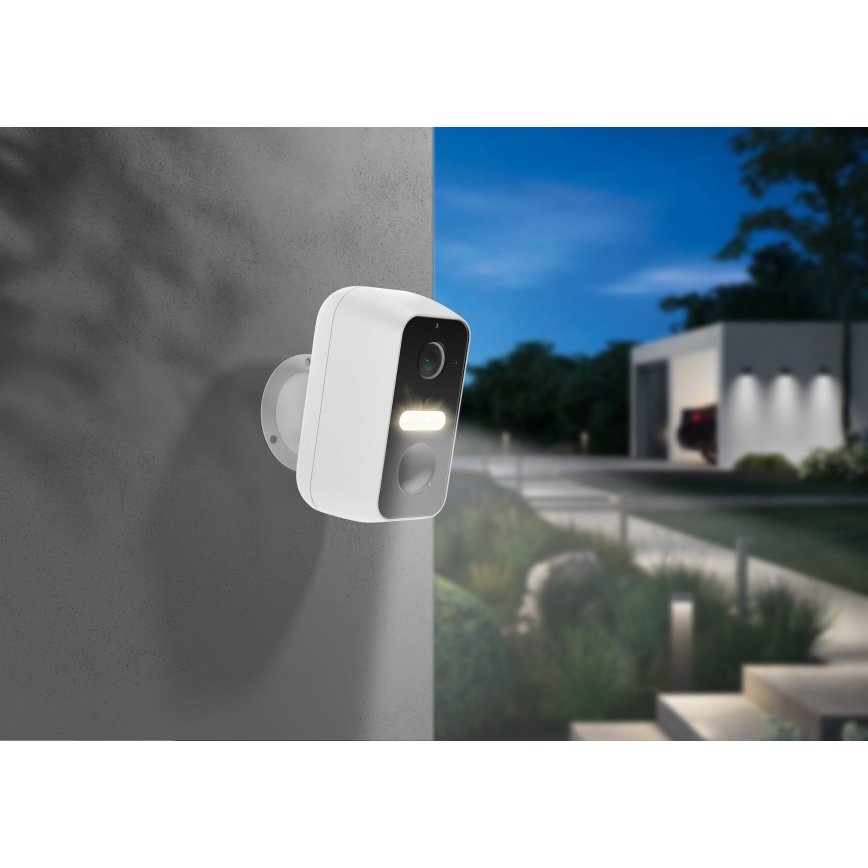 Умна външна камера с 2K резолюция, сензор за движение, батерия 9600 mAh, IP65, Wi‑Fi (Tuya), бяла