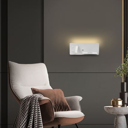 Immax 08285L - LED стенен прожектор с рафт, USB порт и безжично зареждане Be PREPARE LED/3W/230V + LED/3W бял