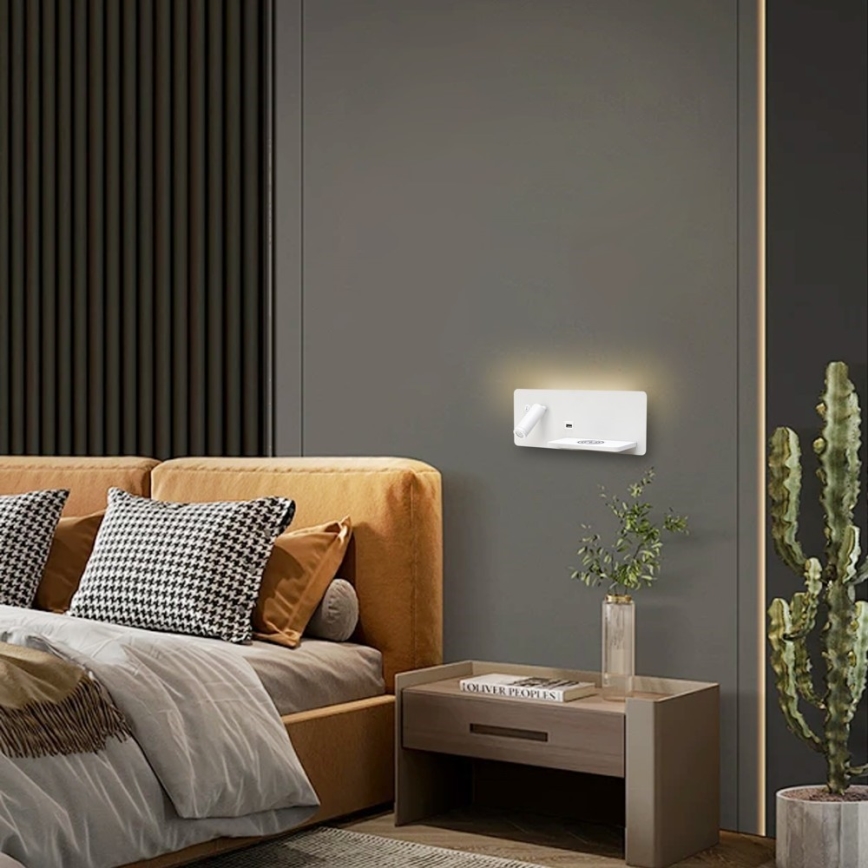 Immax 08285L - LED стенен прожектор с рафт, USB порт и безжично зареждане Be PREPARE LED/3W/230V + LED/3W бял