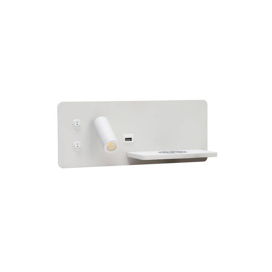 Immax 08285L - LED стенен прожектор с рафт, USB порт и безжично зареждане Be PREPARE LED/3W/230V + LED/3W бял