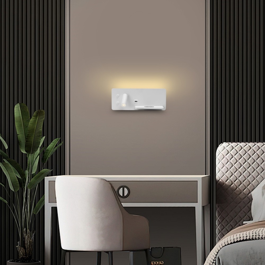 Immax 08285L - LED Стенен спот с рафт, USB порт и безжично зареждане Be PREPARE LED/3W/230V + LED/3W бял