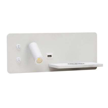 Immax 08285L - LED Стенен спот с рафт, USB порт и безжично зареждане Be PREPARE LED/3W/230V + LED/3W бял
