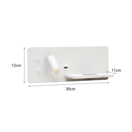Immax 08285L - LED Стенен спот с рафт, USB порт и безжично зареждане Be PREPARE LED/3W/230V + LED/3W бял