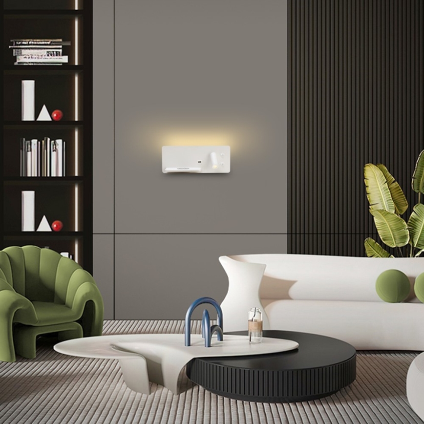 Immax 08286L - LED стенен прожектор с рафт, USB порт и безжично зареждане Be PREPARE LED/3W/230V + LED/3W бял