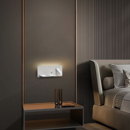 Immax 08286L - LED стенен прожектор с рафт, USB порт и безжично зареждане Be PREPARE LED/3W/230V + LED/3W бял