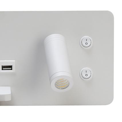 Immax 08286L - LED стенен прожектор с рафт, USB порт и безжично зареждане Be PREPARE LED/3W/230V + LED/3W бял