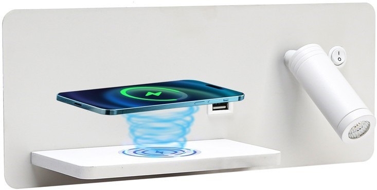 Immax 08286L - LED стенен прожектор с рафт, USB порт и безжично зареждане Be PREPARE LED/3W/230V + LED/3W бял