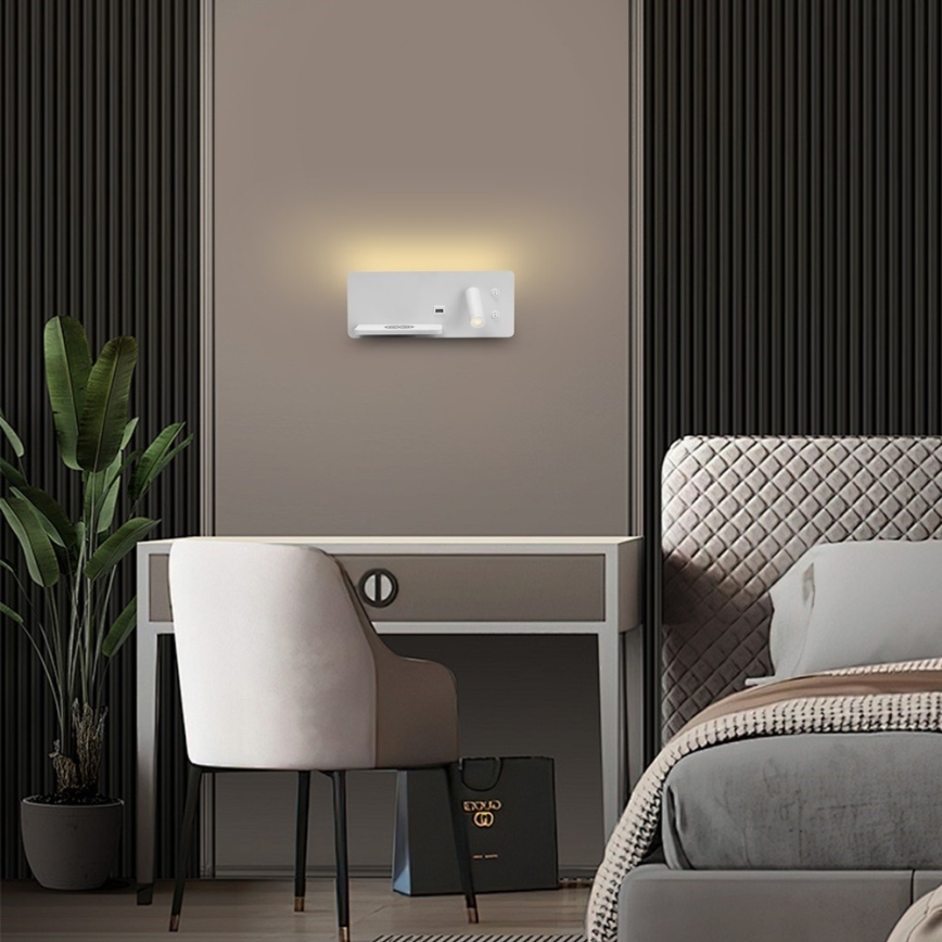 Immax 08286L - LED Стенен спот с рафт, USB порт и безжично зареждане Be PREPARE LED/3W/230V + LED/3W бял
