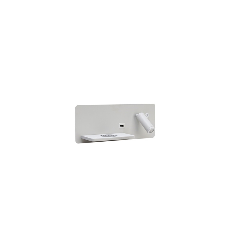 Immax 08286L - LED Стенен спот с рафт, USB порт и безжично зареждане Be PREPARE LED/3W/230V + LED/3W бял