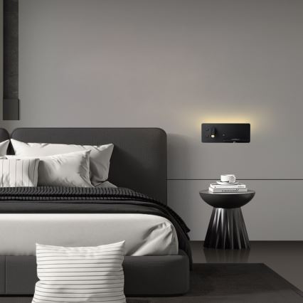 Immax 08287L - LED Стенен спот с рафт, USB порт и безжично зареждане Be PREPARE LED/3W/230V + LED/3W черен