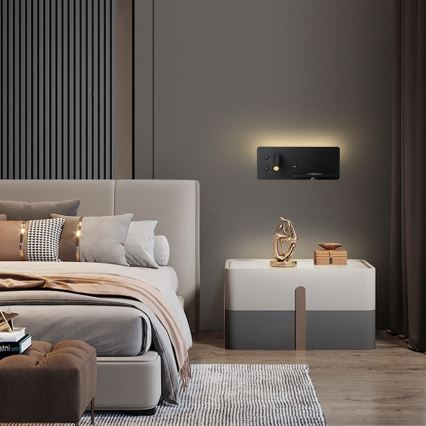 Immax 08287L - LED Стенен спот с рафт, USB порт и безжично зареждане Be PREPARE LED/3W/230V + LED/3W черен