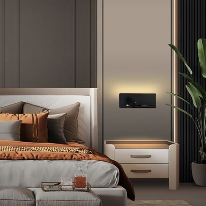 Immax 08287L - LED Стенен спот с рафт, USB порт и безжично зареждане Be PREPARE LED/3W/230V + LED/3W черен