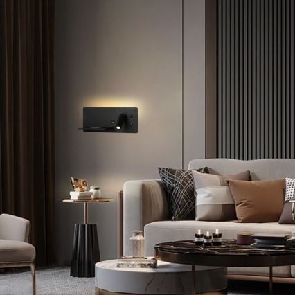 Immax 08288L - LED стенен прожектор с рафт, USB порт и безжично зареждане Be PREPARE LED/3W/230V + LED/3W черен