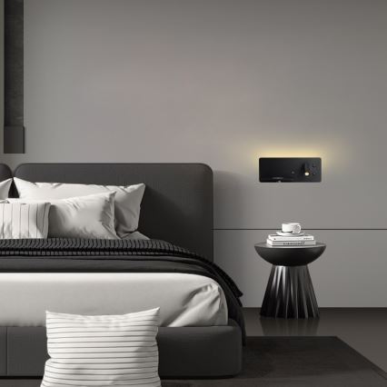 Immax 08288L - LED стенен прожектор с рафт, USB порт и безжично зареждане Be PREPARE LED/3W/230V + LED/3W черен