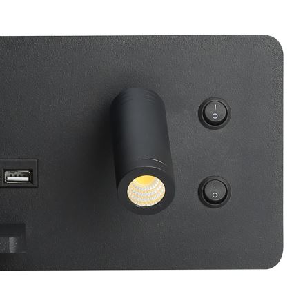 Immax 08288L - LED Стенен спот с рафт, USB порт и безжично зареждане Be PREPARE LED/3W/230V + LED/3W черен
