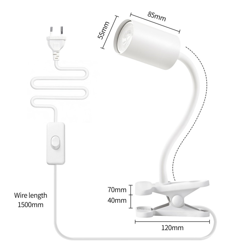 Гъвкава лампа със щипка PUNTO 1xGU10/9W/230V бяла
