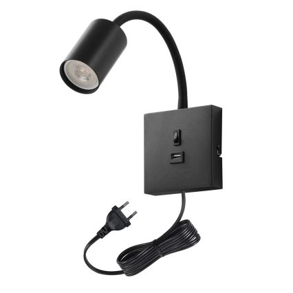 Стенна лампа с USB PUNTO 1xGU10/9W/230V черна