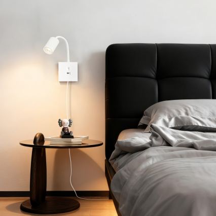 Стенна лампа с USB PUNTO 1xGU10/9W/230V бяла