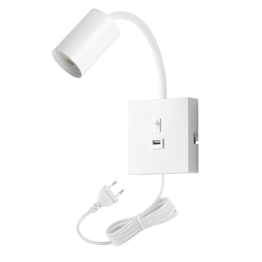 Стенна лампа с USB PUNTO 1xGU10/9W/230V бяла