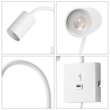 Стенна лампа с USB PUNTO 1xGU10/9W/230V бяла