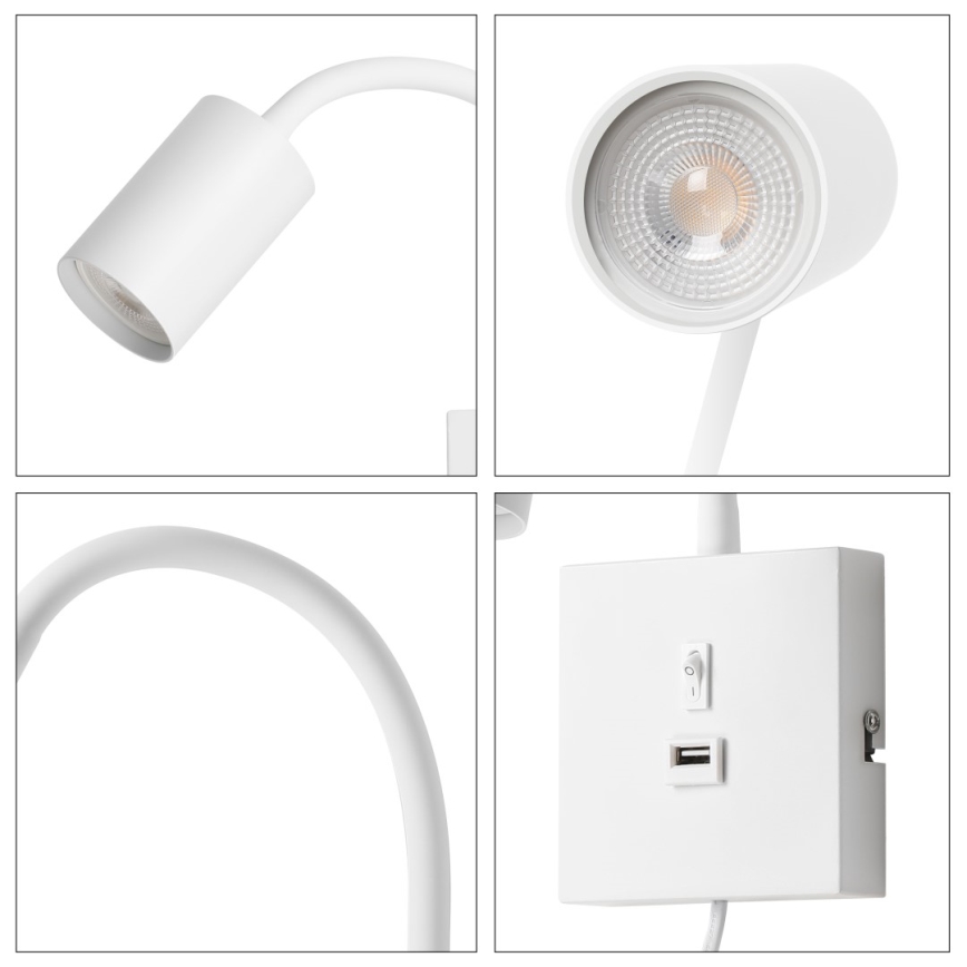 Стенна лампа с USB PUNTO 1xGU10/9W/230V бяла