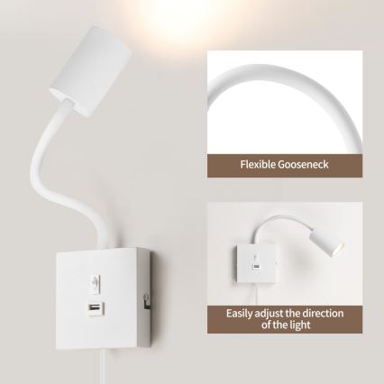 Стенна лампа с USB PUNTO 1xGU10/9W/230V бяла