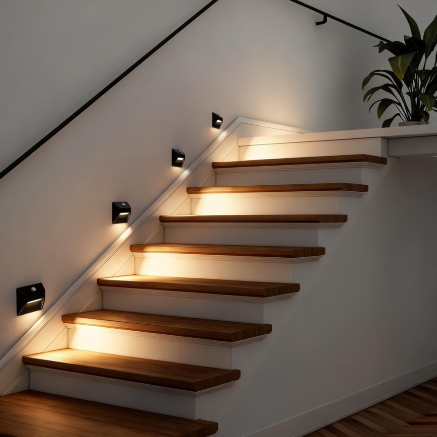Immax 08307L - LED акумулаторно осветително тяло за стълби със сензор за движение и сумрак STEP LIGHT LED/0,3W/3,7V 2200 mAh IP53 черно