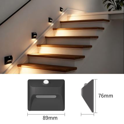 Immax 08307L - LED акумулаторно осветително тяло за стълби със сензор за движение и сумрак STEP LIGHT LED/0,3W/3,7V 2200 mAh IP53 черно