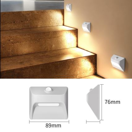 Immax 08308L - LED презареждаемо стълбищно осветително тяло със сензор за движение и сумрак STEP LIGHT LED/0,3W/3,7V 2200 mAh IP53 бяло